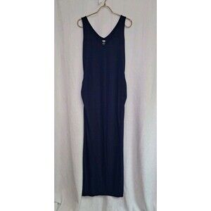 Old Navy Maternity Sleeveless Fitted Maxi Tank Dress Ruched Sides Navy Size S